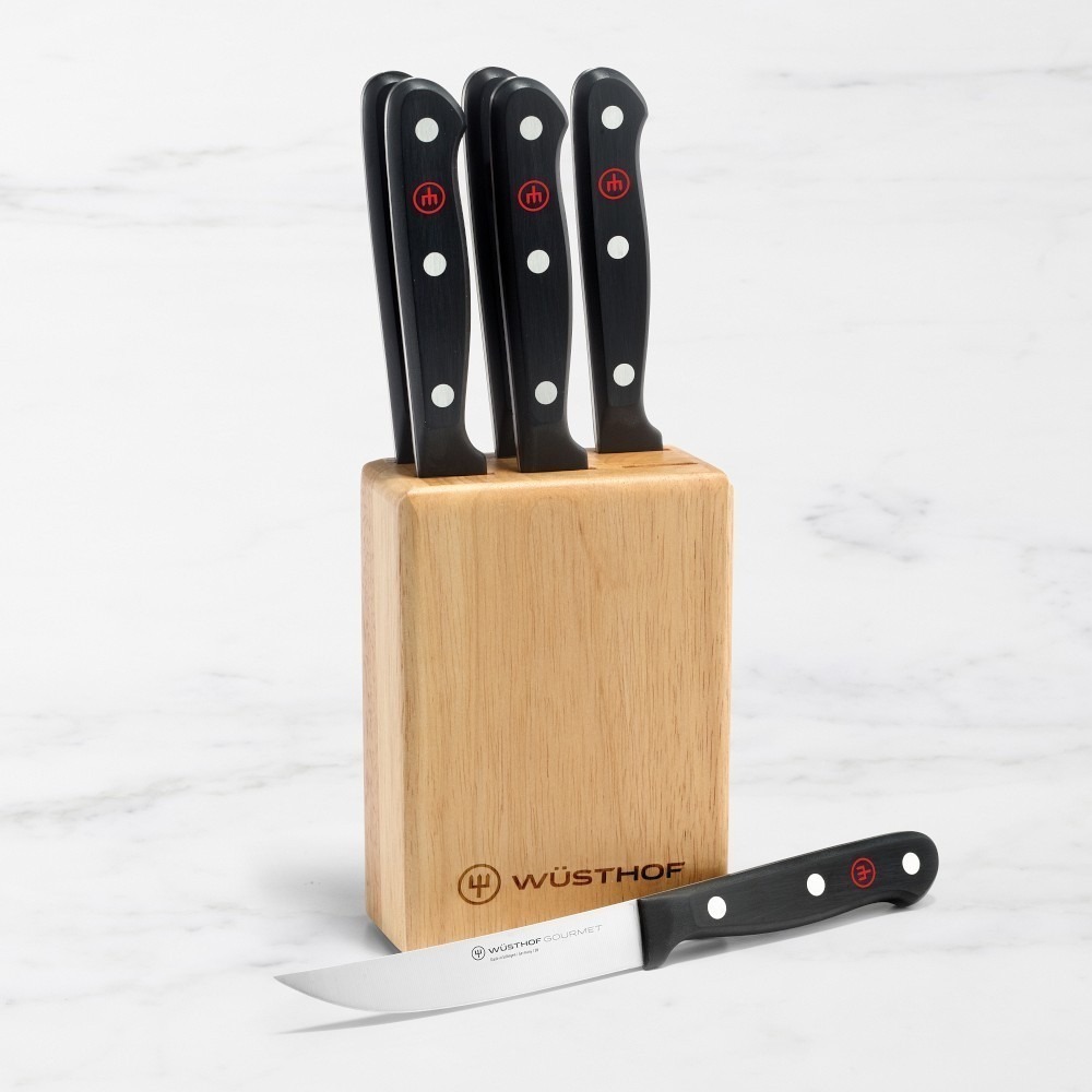 NEW Wusthof Gourmet Steak Knife Set - 7 pc (6 Knives + Block) 4.5" (8305)